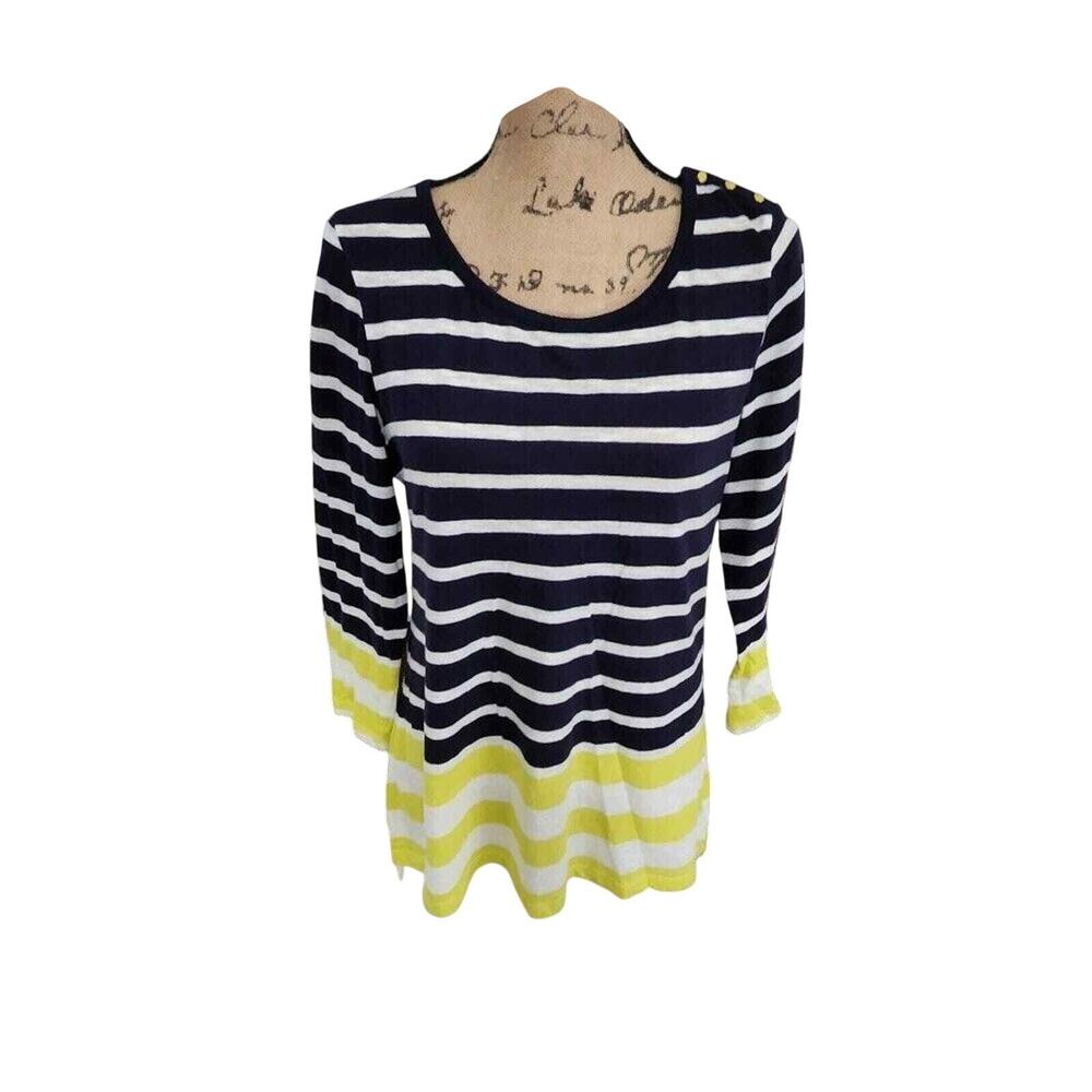 Pilcro Nautical Striped Long Sleeve Top with Shoulder Button Detail Size Small